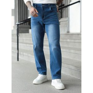 Jean droit à jambe large en denim bleu délavé pour homme, coupe éco-responsable et respirante, style streetwear, tailles 28-42 - Product Image 2