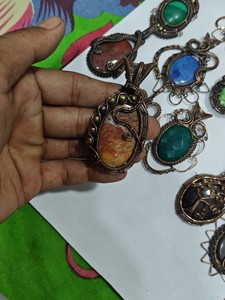 Handmade Copper Wire Wrapped Lapis Lazuli Pendant Necklace Boho Style Jewelry Wholesale - Product Image 3