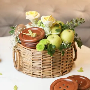 Panier à fleurs en jacinthe d'eau fait main, panier de rangement en osier avec poignée pour décoration intérieure, cadeau, support pour plantes de jardin - Product Image 4