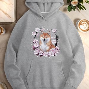 Shiba Inu avec des fleurs de cerisier sweats à capuche décontractés pour femmes - Product Image 3