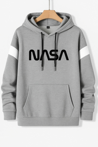 Sudadera con capucha estampada de la NASA para hombre, corte regular, informal, para otoño, con diseño de bolsillo, azul marino, rayas amarillas - Product Image 5