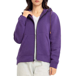 Sweat à capuche décontracté ample pour femme avec fermeture éclair, logo imprimé sur le devant, tricoté 100 % coton, tissu écologique respirant - Product Image 1