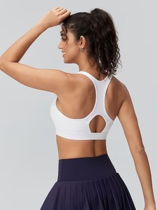 Women Keyhole Racerback Sports Bra Scoop <b>Neck</b> <b>Padded</b> Yoga Crop Top Medium Support Tennis Fitness Gym Tank Activewear Blanks - Product Image 4