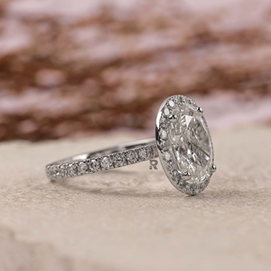 Anillo de compromiso y boda para mujer Lillian Oval Halo de oro de 10K, 14K, 18K con diamante cultivado en laboratorio de 1CT, 2CT, 3CT, 4CT, 5CT, color D, VS1, certificado IGI - Product Image 2