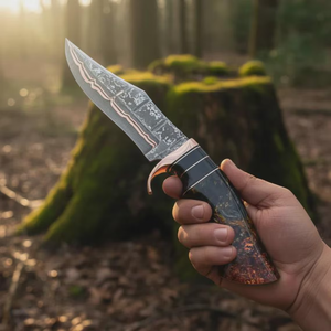 Couteau de chasse artisanal en acier Damas cuivré, lame fixe avec manche en résine, couteau de survie pour le camping en plein air, fabricant OEM ODM - Product Image 1