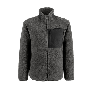 Men's <b>Fleece</b> Jacket Solid Color Stand Collar <b>Zipper</b> Closure Casual Winter Wear Polyester/Cotton Material Regular Fit Embroidery - Product Image 1
