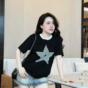 เสื้อยืดสาวน่ารักสำหรับผู้หญิง-ผ้าฝ้ายเนื้อนุ่มระบายอากาศได้ดี สไตล์ลำลอง จับคู่กับกางเกงยีนส์ กระโปรง กางเกงขาสั้นได้อย่างลงตัว - Product Image 5