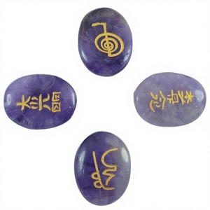JILANI Oval Reiki <b>Set</b> Amethyst Agate Stone Carved Feng Shui Healing Symbols Engraved <b>Crystal</b> Semi-Precious Gemstone Crafts - Product Image 1