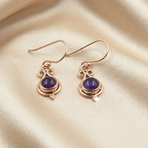 Boucles d'oreilles pendantes en argent sterling 925 pur avec améthyste violette, plaquées or rose et or jaune, bijoux bohèmes faits à la main avec pierres précieuses pour femmes - Product Image 1