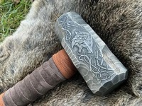 Marteau de cosplay industriel Fenrir Viking Wolf & Runes gravé, avec manche en bois antidérapant, face rectangulaire, OEM DIY
