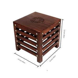 Aqdus Saleem Traditional Sheesham Wood Carved Heritage <b>Stool</b> with Tabletop Installation | Wholesale From Saharanpur Handcrafted - Product Image 3