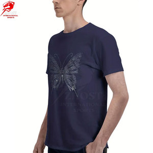 T-shirts pour hommes en coton doux avec strass, design personnalisé haut de gamme, détails en pierres scintillantes, vêtements de mode urbaine pour adultes - Product Image 2