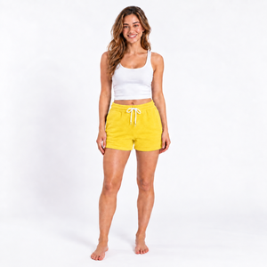Custom <b>Women</b> Solid Yellow Cotton <b>Shorts</b> Mid <b>Waist</b> <b>Elastic</b> Knitted Regular Fit Casual Breathable <b>women</b> <b>Shorts</b> - Product Image 2