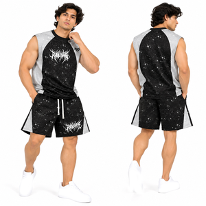Ensemble de luxe imprimé strass sans manches, chemise et short, style gothique streetwear, tenue athlétique deux pièces, débardeur personnalisé OEM - Product Image 4