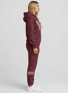 <b>Women's</b> Maroon <b>White</b> Color Block Printed 2-in-1 Polyester Tracksuit Set Full Sleeve Turtleneck Zipper Sporty Loose Fit <b>Joggers</b> - Product Image 4