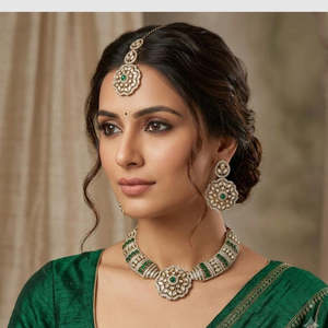 Gold Plated CZ American Diamond <b>Necklace</b> <b>Set</b> with Imitation <b>Pearl</b> Earrings for Women - Product Image 3