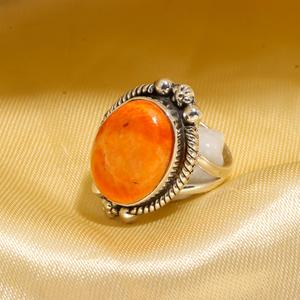 Handmade <b>925</b> Sterling <b>Silver</b> <b>Ring</b> <b>with</b> Natural Coral Gemstone Classic Oval Cut Bezel Setting for Wedding Engagement Gift - Product Image 1