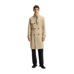 Manteau Trench Homme Tendance Automne Écologique Mi-Long Uni 100% Polyester Simple Boutonnage avec Boutons en Corne - Product Image 1