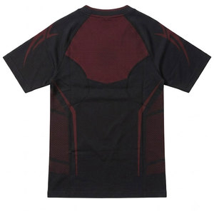 เสื้อรัดกล้ามเนื้อแขนสั้นสำหรับผู้ชาย สีดำแดง ผ้าตาข่าย แห้งเร็ว สำหรับออกกำลังกายและฝึกซ้อม - Product Image 2