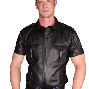 <b>Piped</b> Formal Leather Uniform Shirt 4 Color Options Sleeveless Design - Product Image 3