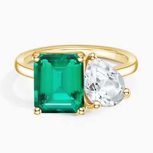 Nuevo Anillo de Joyería Fina de Diseño Personalizado en Oro Amarillo Sólido de 18k con Esmeralda y Topacio Blanco, Estilo Toi et Moi, con Piedra Preciosa Natural - Product Image 2