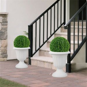 Set di 2 Vasi Vintage a Forma di Urna, Resistenti alle Intemperie, Bianchi in PP, con Fori di Drenaggio Opzionali per Uso Interno ed Esterno, Motivo Quadrato INS - Product Image 4