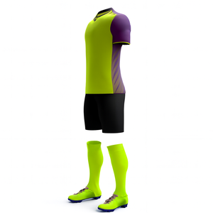 Camiseta de Fútbol para Hombre, Cuello en V, Verde y Morado, Manga Corta, Poliéster que Absorbe la Humedad, Ropa Deportiva para Todas las Temporadas, Diseño con Bloques de Color - Product Image 3