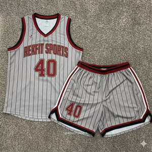 Ensemble de maillot et short de basket-ball REXFIT SPORTS, sublimé, col en V, sans manches, en mesh, uniforme adulte unisexe - Product Image 6