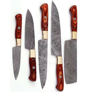 Custom Handmade Damascus Steel <b>Knife</b> <b>Set</b> 5 Pieces Wood Handle Handmade <b>Sharp</b> Blades 6-7.9in Length Carbon Steel Construction - Product Image 1