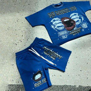 เสื้อยืดครอปพิมพ์ลาย DTG ทรงบ็อกซี่แบบวินเทจ ล้างสีด้วยกรด ผลิตตามสั่ง OEM ชุดเสื้อยืดแขนสั้นและกางเกงขาสั้น ชุดสตรีทแวร์ฮิปฮอปสำหรับผู้ชาย ฤดูร้อน - Product Image 6