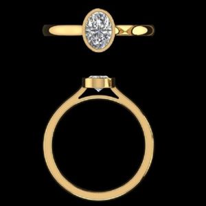 แหวนหมั้นเพชรทรงรีสีเหลืองทองหรูหรา ประดับเพชรแบบเบเซล แหวนแต่งงานแบบมินิมอล ดีไซน์เรียบหรู - Product Image 3