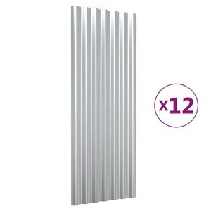 Ensemble de 12 panneaux de toiture en acier galvanisé argenté 39,4''x14,2'' en tôle ondulée - Product Image 2