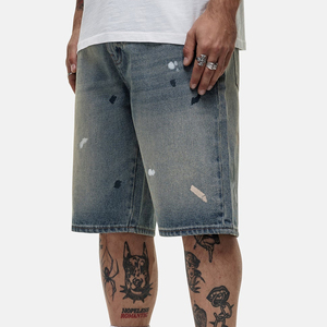 Men's <b>Bleached</b> Denim Bermuda Shorts Mid Waist Casual Washed Cotton Woven Style - Product Image 3