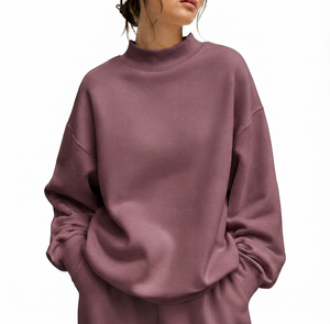 เสื้อสเวตเชิ้ตคอเต่าทรงโอเวอร์ไซส์สำหรับผู้หญิง สีพื้น ไหล่ตก ทรงหลวม ผ้าถัก คอตตอนใยไผ่ เหมาะสำหรับใส่ลำลองในฤดูใบไม้ร่วง - Product Image 1