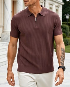 <b>Old</b> Money Style Solid Textured Knit Lapel <b>Short</b>-Sleeve Smart Casual Men's Summer Breathable Quick Dry Shirt - Product Image 2