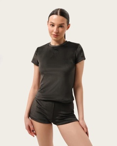Conjunto Deportivo de Top Corto de Punto con Cuello Redondo y Pantalones Cortos por Encima de la Rodilla para Mujer, Transpirable, para Primavera/Verano - Product Image 2