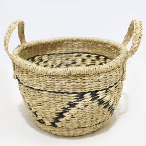 Panier de rangement multifonction en jonc de mer rustique avec poignées tressées, forme ronde, pour le stockage des légumes, écologique - Product Image 6