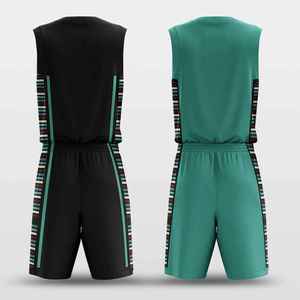 Custom Sublimated Basketball Uniform Men Black Teal Striped Sleeveless Jersey Shorts Elastic Waist Quick Dry Polyester <b>Athlete</b> - Product Image 2