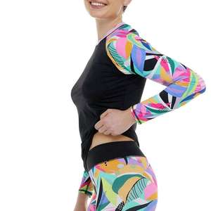Women Long Sleeve Rash Guard Set UPF 50+ UV Protection Swim Shirt Floral <b>Print</b> <b>Surfing</b> Swimwear Two Piece Athletic Bathing Suit - Product Image 4