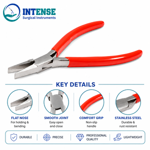 Pince plate professionnelle en acier inoxydable pour la fabrication de bijoux, la perlage, la pliage de fil, outil artisanal, poignée rouge - Product Image 2