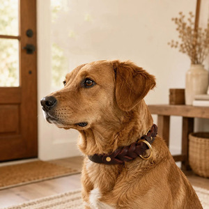 Wholesale genuine leather dog collar with <b>braided</b> craftsmanship daily walks training sessions and outdoor use in reasonable rate - Product Image 1