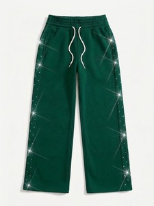 Pantalones de chándal casuales de pierna ancha de forro polar suave y transpirable con cintura elástica para mujer, de ajuste holgado, estilo urbano y a la moda. - Product Image 4