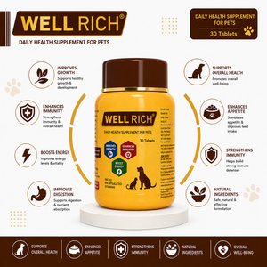 อาหารเสริมสุขภาพสำหรับสุนัขและแมว ยี่ห้ออินเดียนซัพพลายเออร์ เวลริช 30 เม็ด วิตามินเสริมสร้างภูมิคุ้มกัน พลังงาน โปรไบโอติก และกรดอะมิโน สำหรับสัตว์เลี้ยง ใช้ได้ทุกวัน - Product Image 5