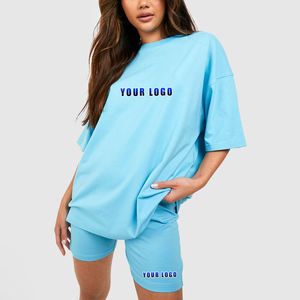 Prix bas avec couleurs personnalisées - Ensembles 2 pièces pour femmes, couleur unie, été, col rond, manches courtes, t-shirt oversize et short - Product Image 3