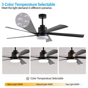 Modern 65-Inch <b>Black</b> LED <b>Ceiling</b> <b>Fan</b> with Light 5 Blade Quiet Design Dimmable Remote Control for Living Room - Product Image 6