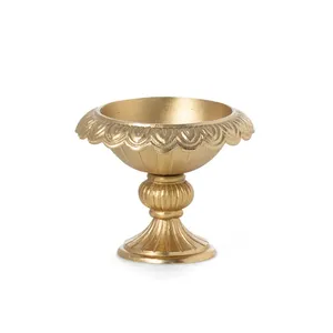 Vintage Metal Decorative Bowl with Engraved Plant Pattern Round Centerpiece for Party Table - Product Image 1