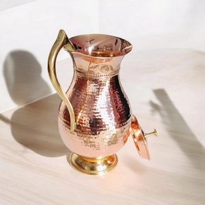 Pichet à eau artisanal en cuivre martelé avec couvercle – Carafe de service élégante et vintage pour la maison, l'hôtel, le restaurant et les fêtes - Product Image 5