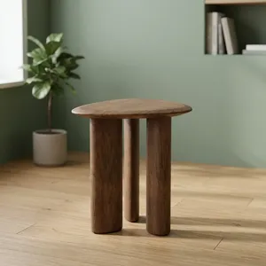 Modern Solid <b>Wood</b> Side <b>Table</b> With Sculptural Triple Column Base Handmade Round Accent End <b>Table</b> for Living Room Bedroom Decor - Product Image 1