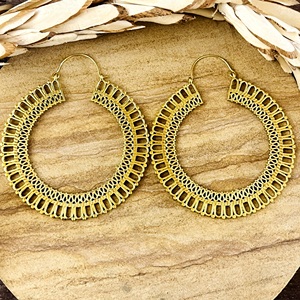 Pendientes de Aro de Diseño Moderno, Joyería Tribal de Latón para Mujer, Chapados en Oro de 18k, Geométricos, Grandes, con Diseño de Cesta Tejida, Venta al por Mayor/OEM - Product Image 1