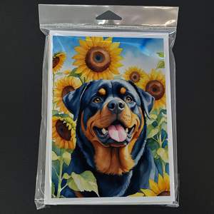 Whimsical Rottweiler in Sunflowers A7 Tarjetas de notas en blanco Paquete de 8 con sobres Tarjetas de felicitación de tamaño 5x7 - Product Image 3